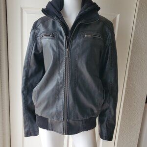 Guess Size Small Faux Leather Men's Jacket with Detachable Hoodie